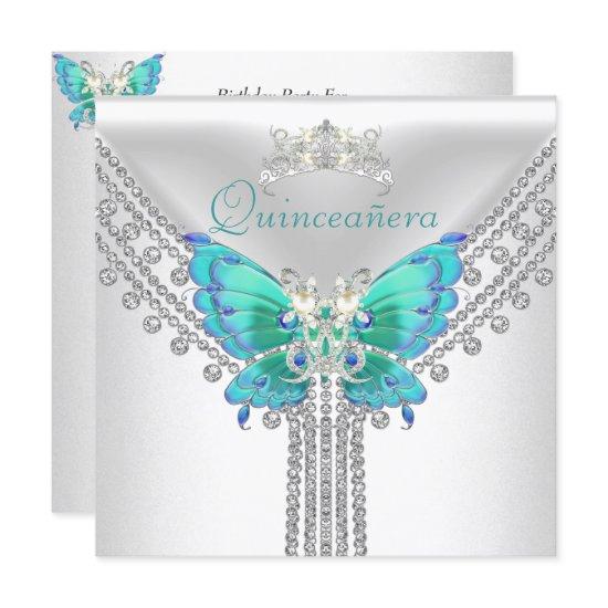 Quinceañera Teal Blue White Butterfly Diamond 2