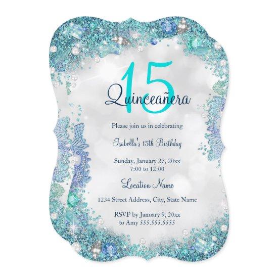Quinceanera Teal Blue White Ocean Sky Birthday