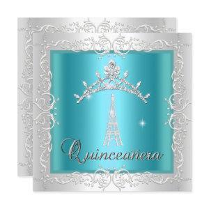 Quinceanera Teal Blue White Tiara Eiffel Tower