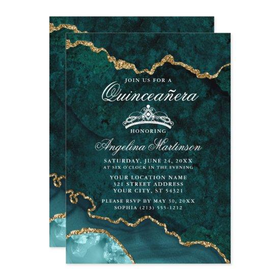 Quinceanera Teal Gold Marble Agate Geode