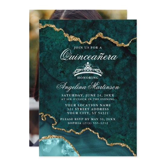 Quinceanera Teal Gold Marble Agate Geode Photo