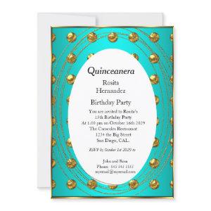 Quinceanera Teal Green Gold Balls Birthday Party