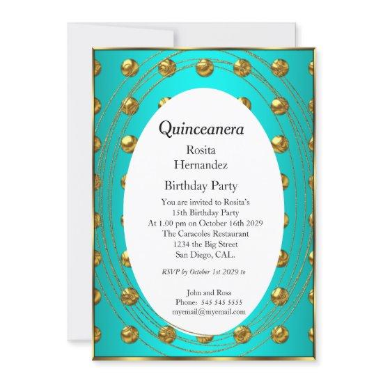 Quinceanera Teal Green Gold Balls Birthday Party