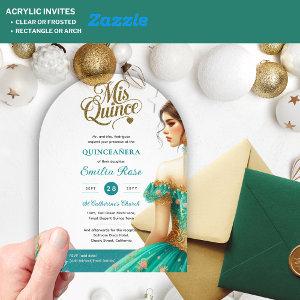 Quinceañera Teal Green Gold Mis Quince Dress Arch Acrylic