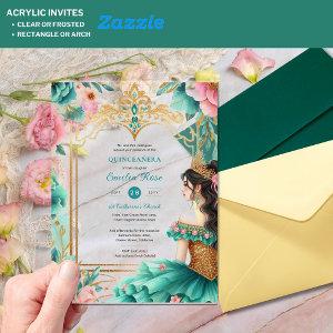 Quinceañera Teal Green Gold Mis Quince Flowers Acrylic