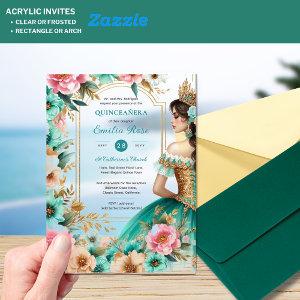 Quinceañera Teal Green Gold Mis Quince Flowers Acrylic