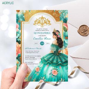 Quinceañera Teal Green Gold Mis Quince Flowers Acrylic