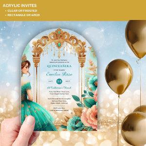 Quinceañera Teal Green Gold Mis Quince Flowers Acrylic