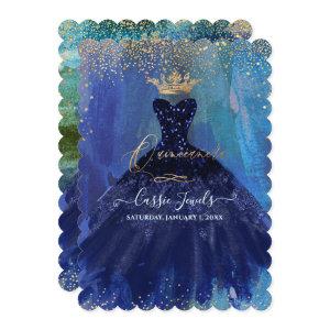 Quinceanera Teal Navy Blue Watercolor Gown