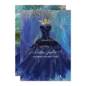 Quinceanera Teal Navy Blue Watercolor Gown