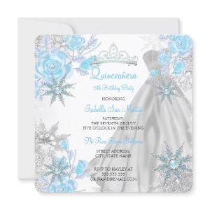 Quinceanera Teal Rose Winter Wonderland Snowflake