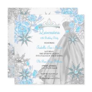 Quinceanera Teal Rose Winter Wonderland Snowflake