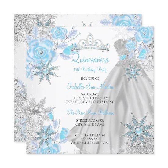 Quinceanera Teal Rose Winter Wonderland Snowflake