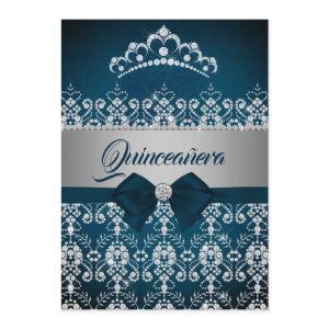 Quinceanera Teal Silver Sparkle Diamond Tiara Bow