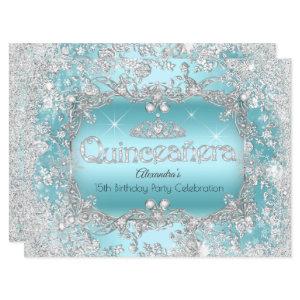 Quinceanera Teal Silver Tiara Winter Wonderland