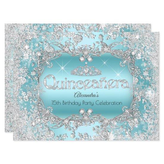 Quinceanera Teal Silver Tiara Winter Wonderland