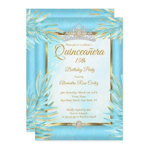 Quinceanera Teal Tiara Gold Photo Birthday Party