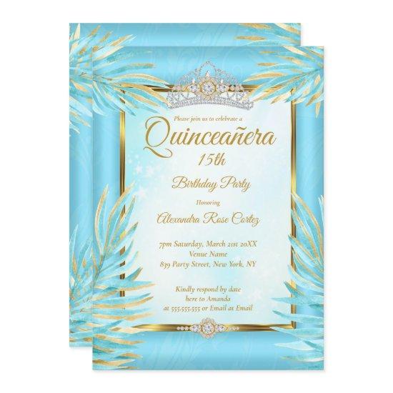 Quinceanera Teal Tiara Gold Photo Birthday Party