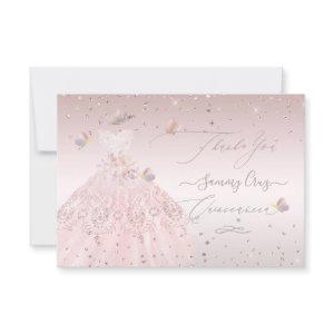 Quinceanera Thank You Blush Glitter Gown Invitatio