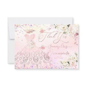 Quinceanera Thank You Blush Pink Glitter Gown Card