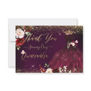 Quinceanera Thank You Burgundy Glitter Gown
