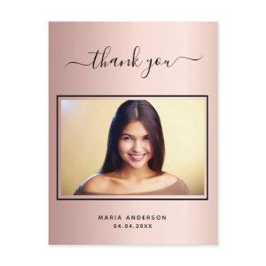 Quinceanera thank you custom photo rose gold postcard