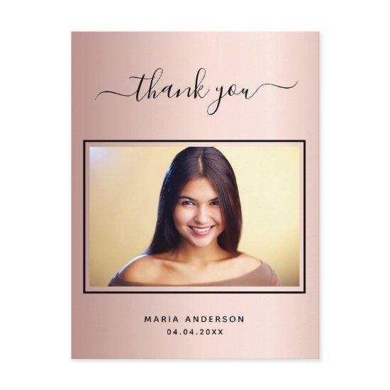 Quinceanera thank you custom photo rose gold postcard