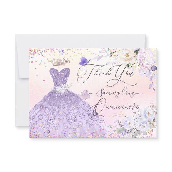 Quinceanera Thank You Dusty Purple Glitter Gown