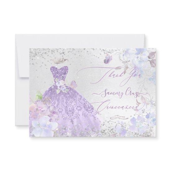 Quinceanera Thank You Dusty Purple Glitter Gown