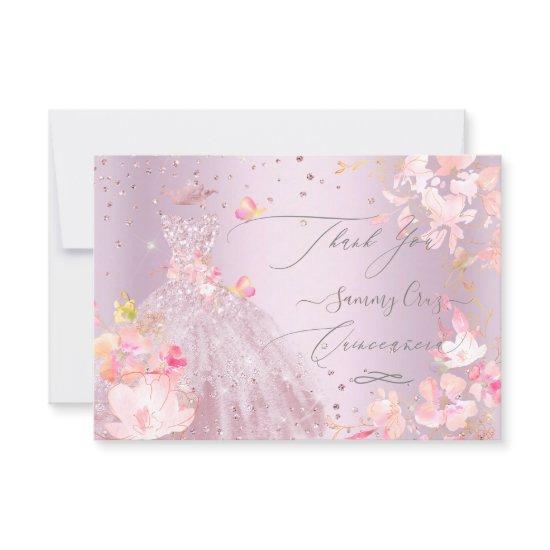 Quinceanera Thank You Dusty Rose Glitter Gown