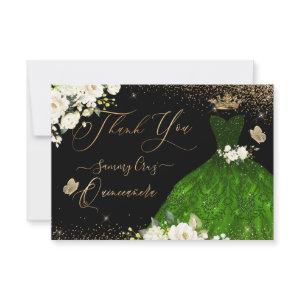 Quinceanera Thank You Emerald Green Glitter Gown