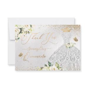 Quinceanera Thank You Faux Silver Glitter Gown