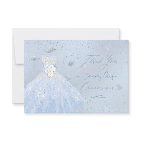 Quinceanera Thank You Glitter Silver Baby Blue Inv