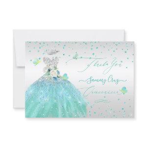 Quinceanera Thank You Glitter Silver Turquois