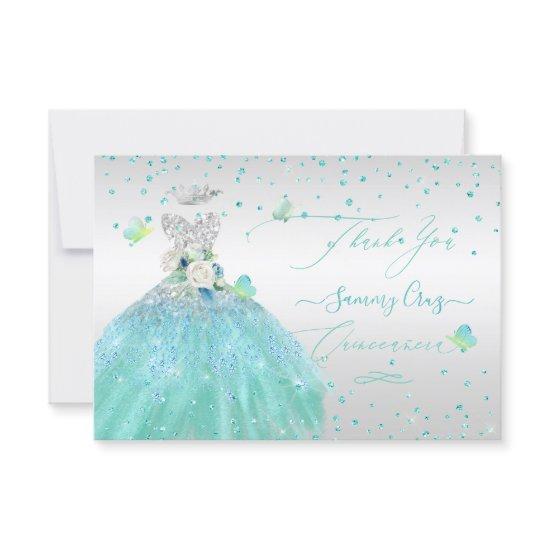 Quinceanera Thank You Glitter Silver Turquois
