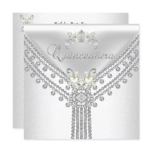 Quinceañera Tiara White Diamond Pearl