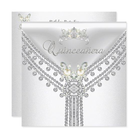 Quinceañera Tiara White Diamond Pearl