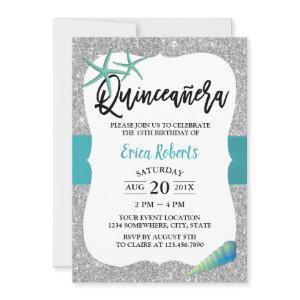 Quinceanera Turquoise Beach Starfish Modern Silver