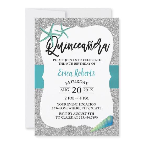 Quinceanera Turquoise Beach Starfish Modern Silver