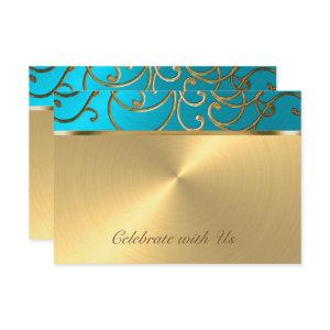 Quinceanera Turquoise Blue and Gold Filigree Swirl