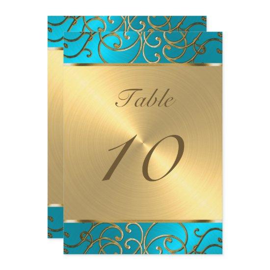Quinceanera Turquoise Blue and Gold Filigree Swirl
