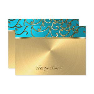 Quinceanera Turquoise Blue and Gold Filigree Swirl