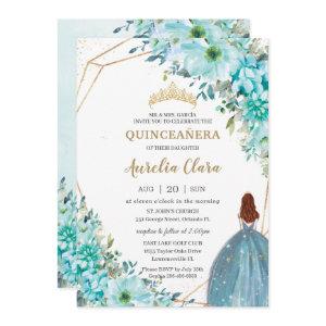 Quinceañera Turquoise Blue Floral Auburn Princess