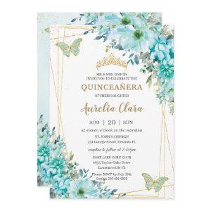 Quinceañera Turquoise Blue Floral Gold Butterflies