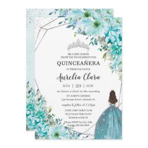 Quinceañera Turquoise Blue Floral Silver Princess