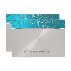 Quinceanera Turquoise Blue Silver Filigree Swirls