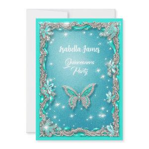 Quinceañera turquoise Butterfly glitter elegant