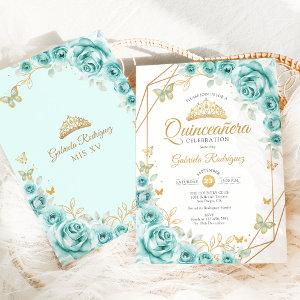 Quinceanera Turquoise Floral Gold