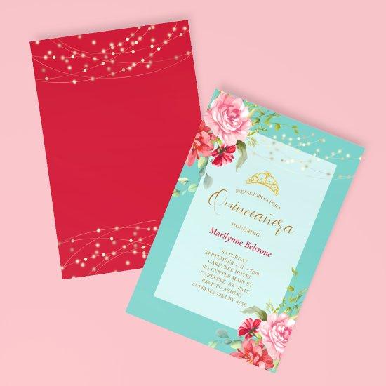 Quinceañera Turquoise Floral Gold