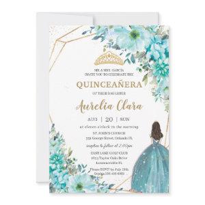 Quinceañera Turquoise Green Floral Gold Princess